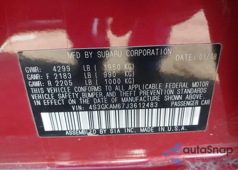 2018 Subaru Impreza 2.0I Sport из США, поврежденный, VIN 4S3GKAM67J3612483